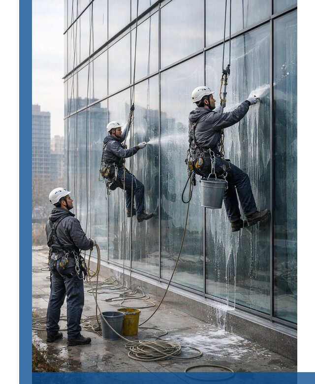 Промышленная мойка панорамных окон на высоте в Каменске-Уральском