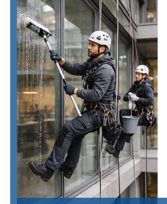 Профессиональная мойка витражей промышленными альпинистами в Каменске-Уральском
