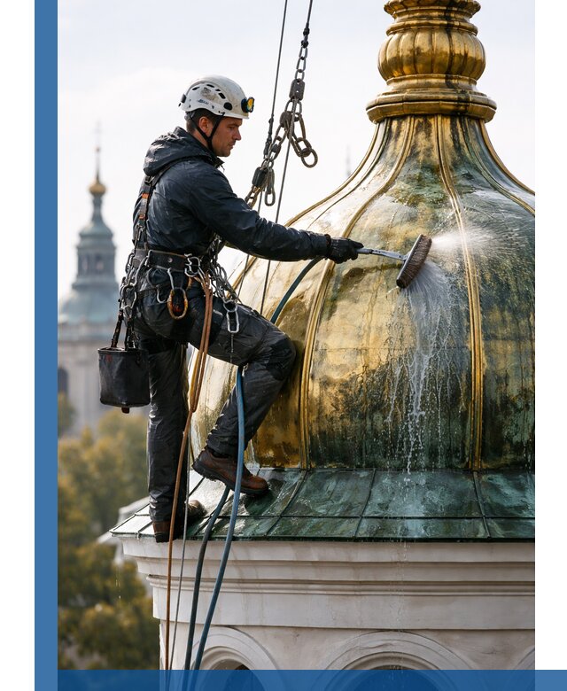 Профессиональная мойка куполов и шпилей высотными альпинистами в Каменске-Уральском