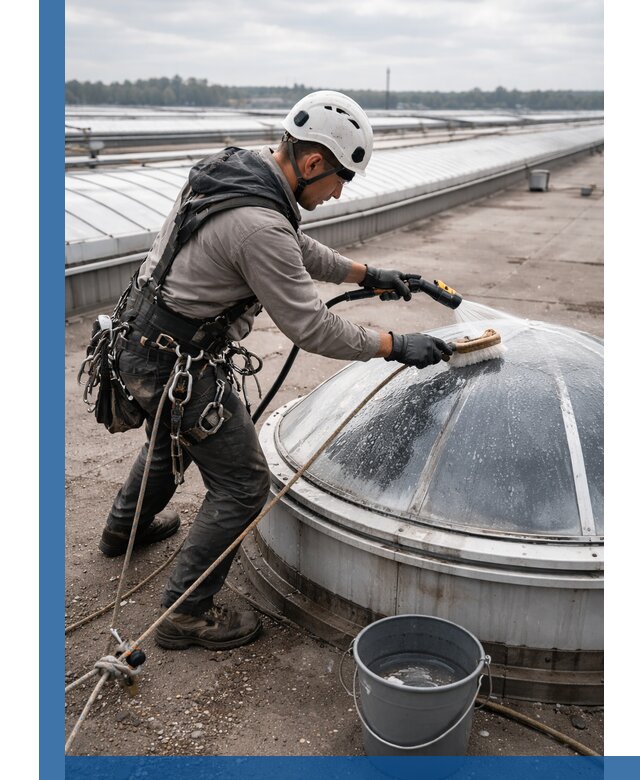 Мойка зенитных фонарей на кровле для промышленных объектов в Каменске-Уральском