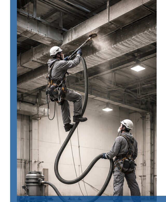 Обеспыливание потолочных конструкций в Каменске-Уральском промышленным альпинизмом