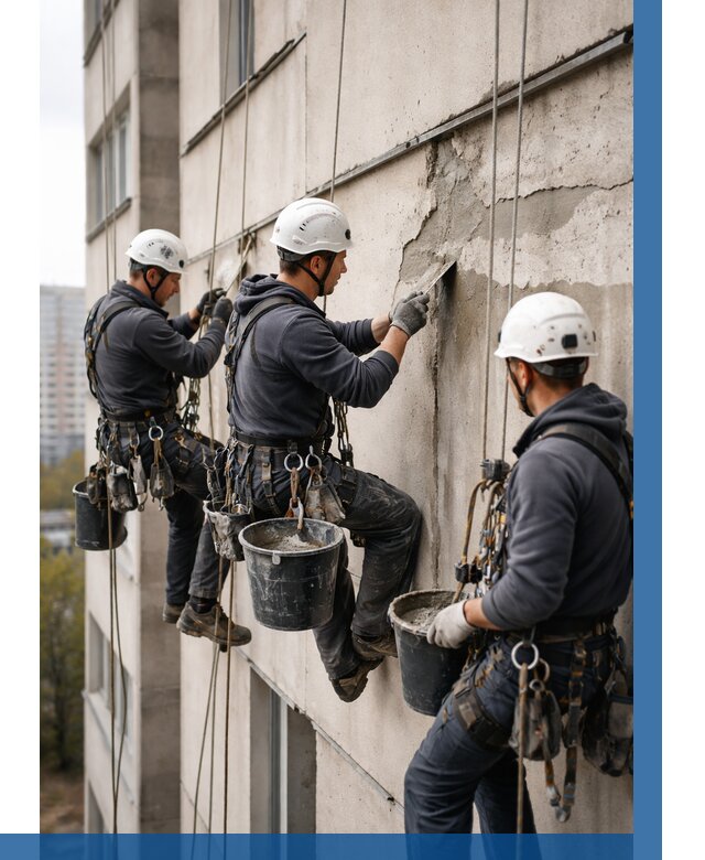 Ремонт бетонных элементов фасада в Каменске-Уральском от 2660 р. | ВЫСОТНИК-Кмн