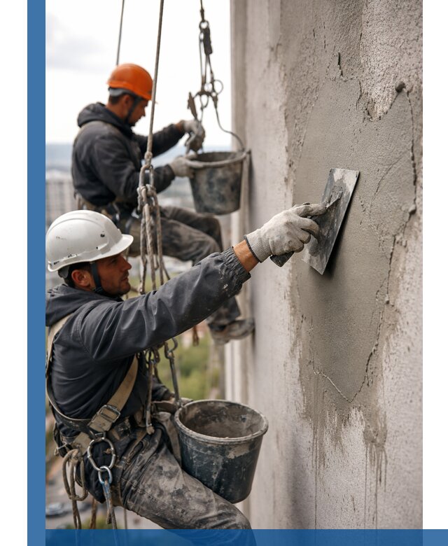 Штукатурка фасада на высоте в Каменске-Уральском профессиональные работы