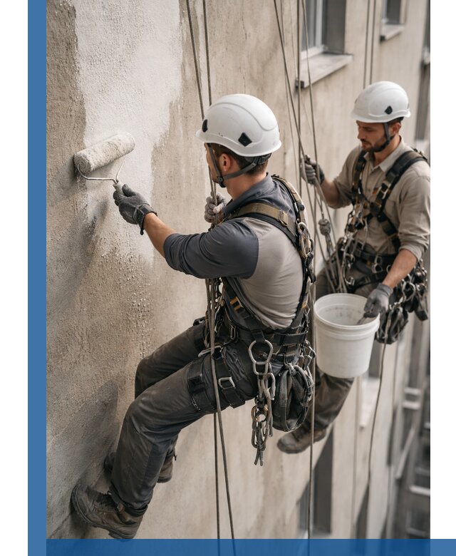 Грунтовка фасада на высоте в Каменске-Уральском промышленными альпинистами