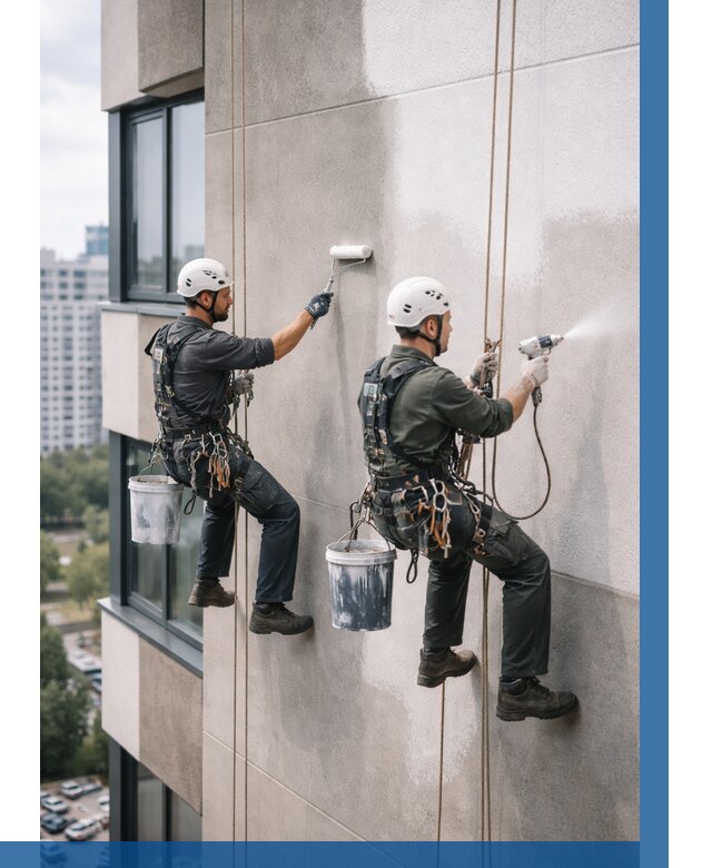 Покраска фасада альпинистами в Каменске-Уральском от 319 р. | ВЫСОТНИК-Кмн