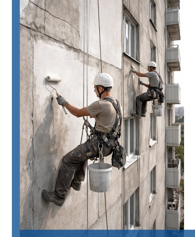 Покраска бетонного фасада в Каменске-Уральском для жилых и промышленных объектов