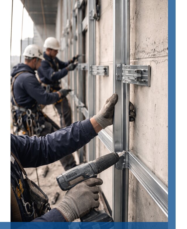 Монтаж подсистемы вентфасада в Каменске-Уральском от 904 р. | ВЫСОТНИК-Кмн