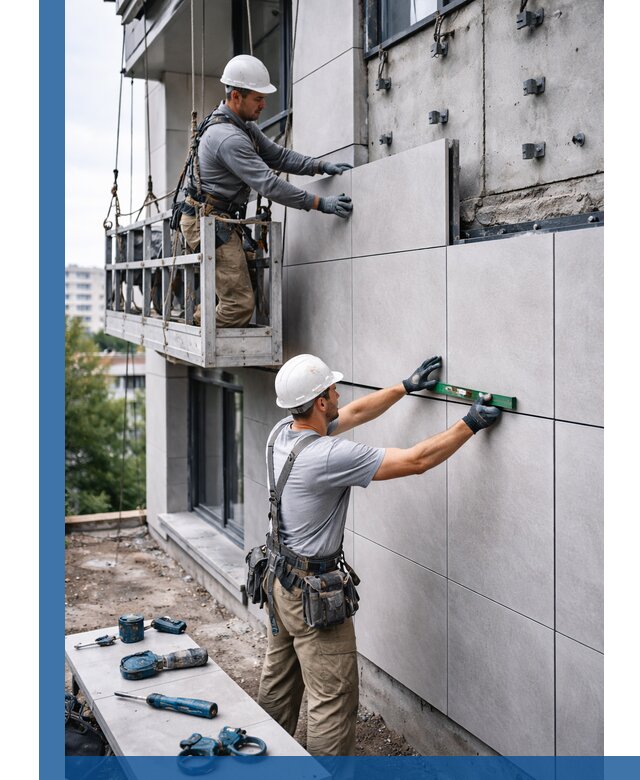 Монтаж керамогранита на фасад в Каменске-Уральском под ключ с гарантией качества