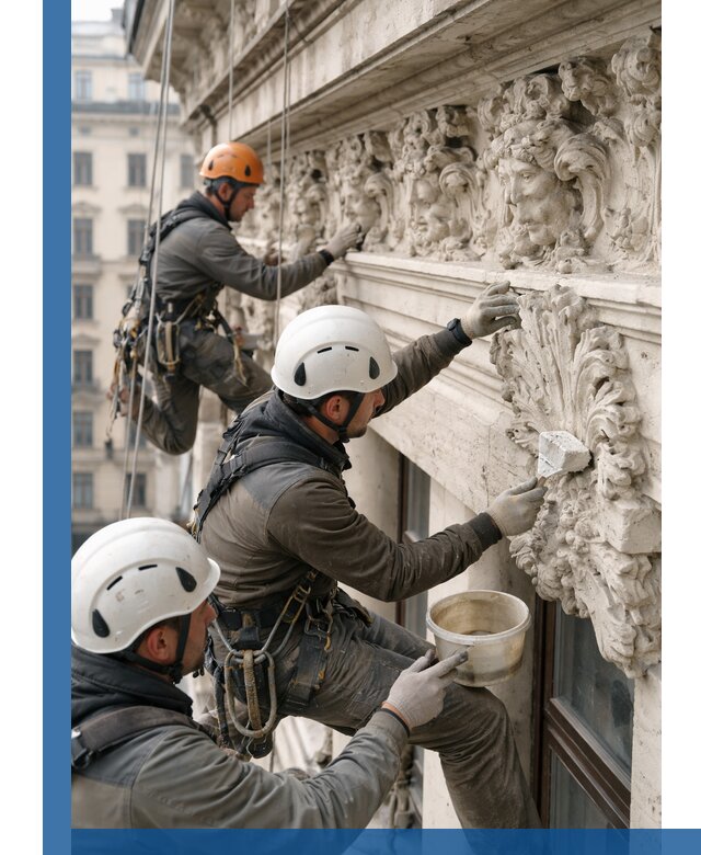 Реставрация фасадной лепнины с высотными работами в Каменске-Уральском