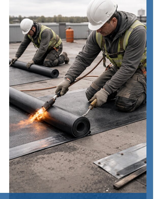 Монтаж наплавляемой кровли в Каменске-Уральском от 904 р. — ВЫСОТНИК-Кмн