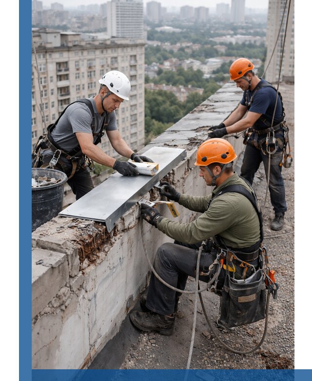 Ремонт парапета на кровле в Каменске-Уральском, высотные работы с гарантией