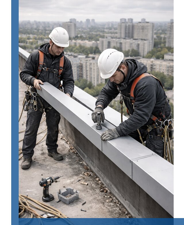 Монтаж парапетных крышек и ограждений кровли в Каменске-Уральском