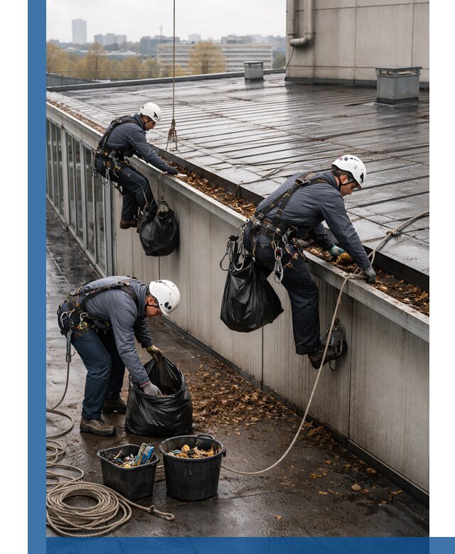 Очистка кровли по периметру в Каменске-Уральском силами промышленных альпинистов