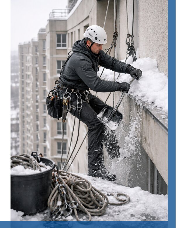 Очистка карнизов от снега в Каменске-Уральском от 319 р. | ВЫСОТНИК-Кмн