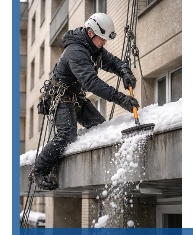 Очистка козырьков от снега в Каменске-Уральском круглогодично безопасно