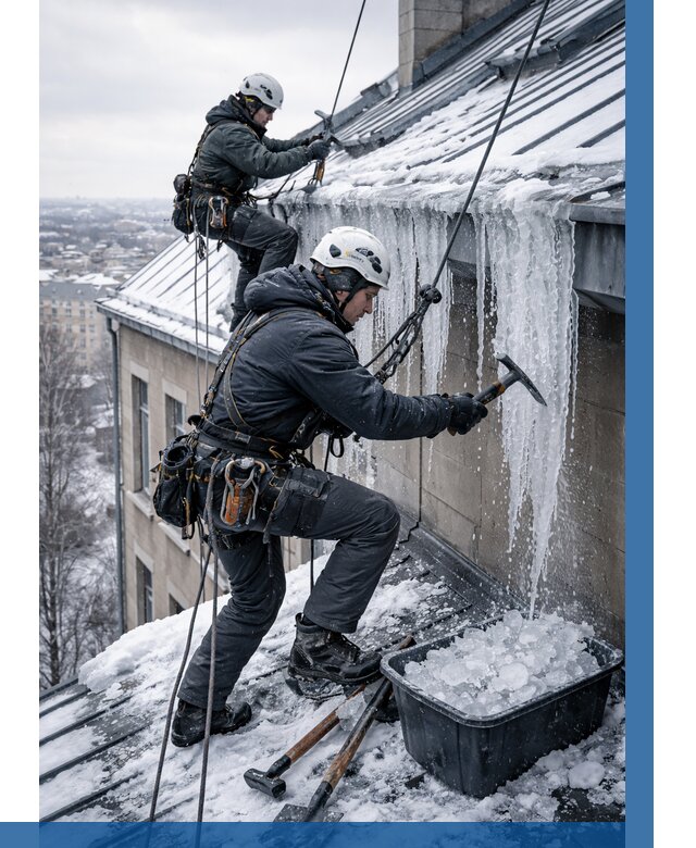 Удаление наледи с кровли в Каменске-Уральском от 5851 р. | ВЫСОТНИК-Кмн