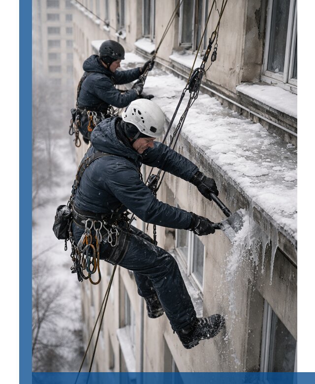 Удаление наледи и сосулек с карнизов в Каменске-Уральском профессионально