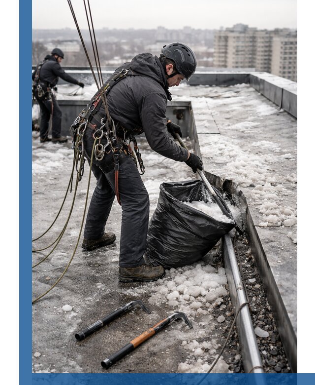 Аварийная очистка кровли в Каменске-Уральском от промальпинистов