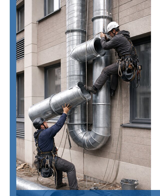Монтаж фасадных воздуховодов в Каменске-Уральском с герметизацией и крепежом