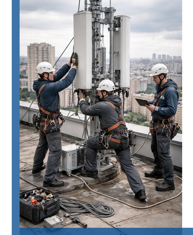 Монтаж антенн связи на крыше в Каменске-Уральском с вводом в эксплуатацию