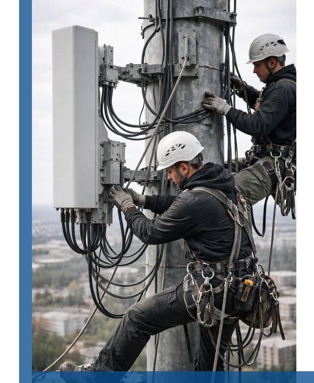 Монтаж оборудования связи на мачте в Каменске-Уральском с пусконаладкой