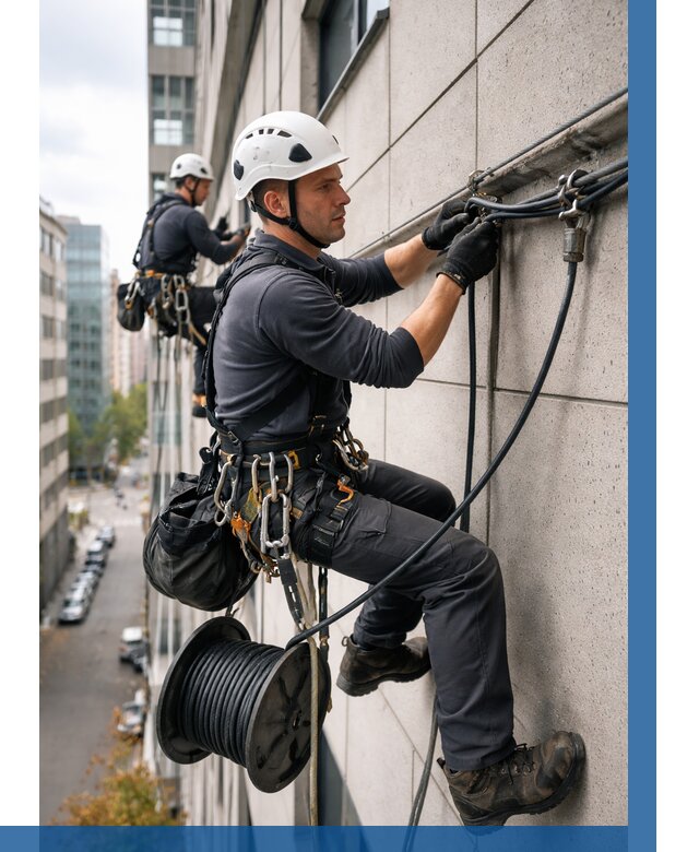 Прокладка кабеля по фасаду в Каменске-Уральском от 372 р. | ВЫСОТНИК-Кмн