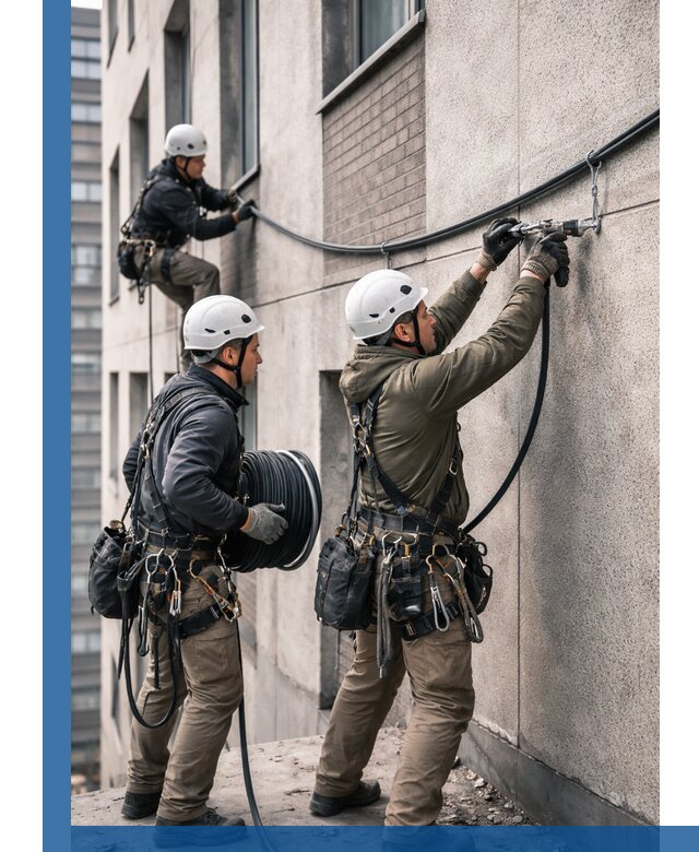 Прокладка кабеля по фасаду в Каменске-Уральском, профессиональный монтаж