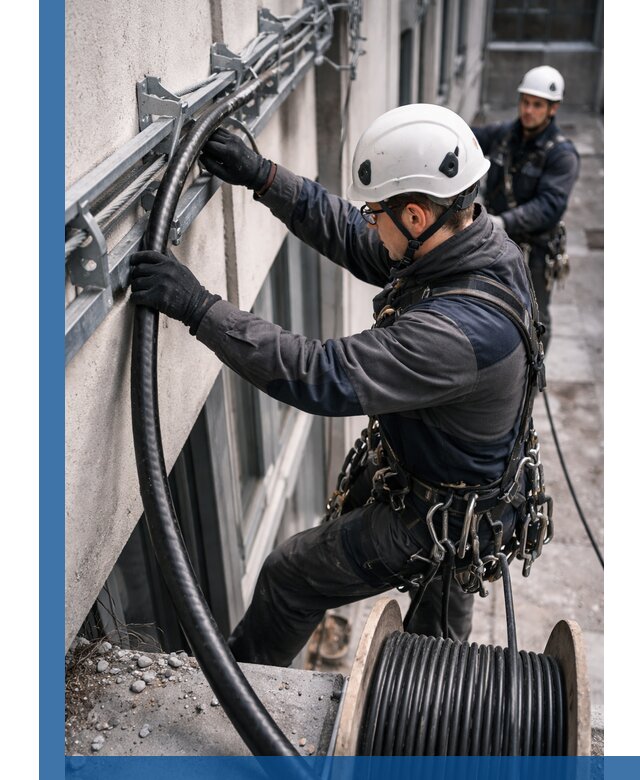 Протяжка кабеля питания на высоте в Каменске-Уральском с гарантией безопасности и качества