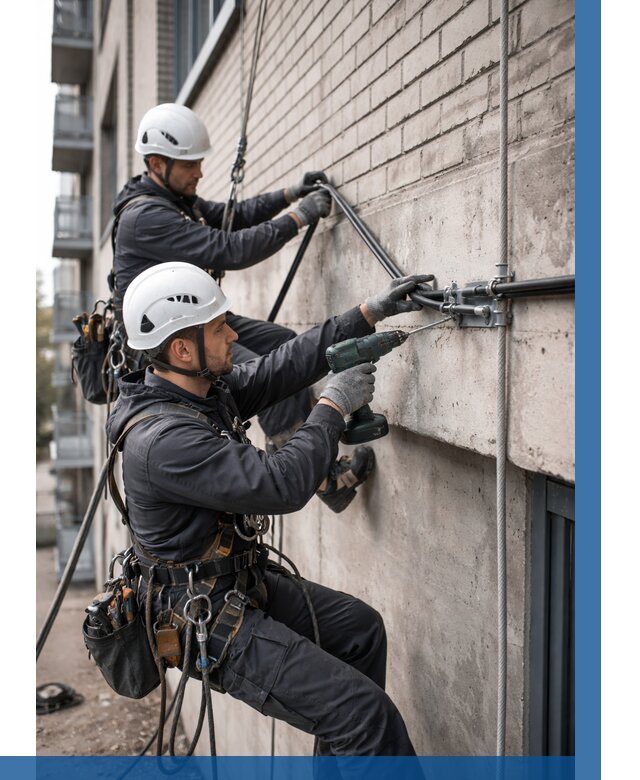 Крепление кабеля на фасаде в Каменске-Уральском от 372 р. | ВЫСОТНИК-Кмн