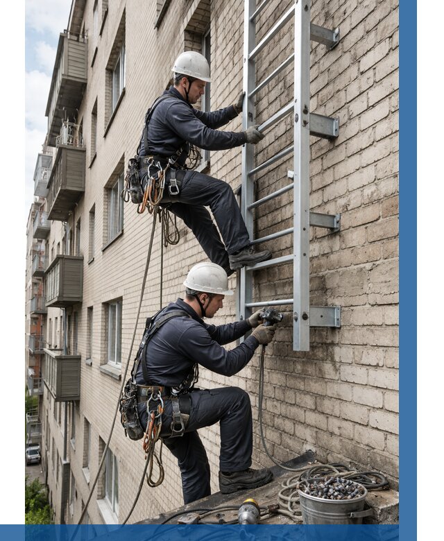 Монтаж пожарной лестницы в Каменске-Уральском от 26595 р заказать у ВЫСОТНИК-Кмн