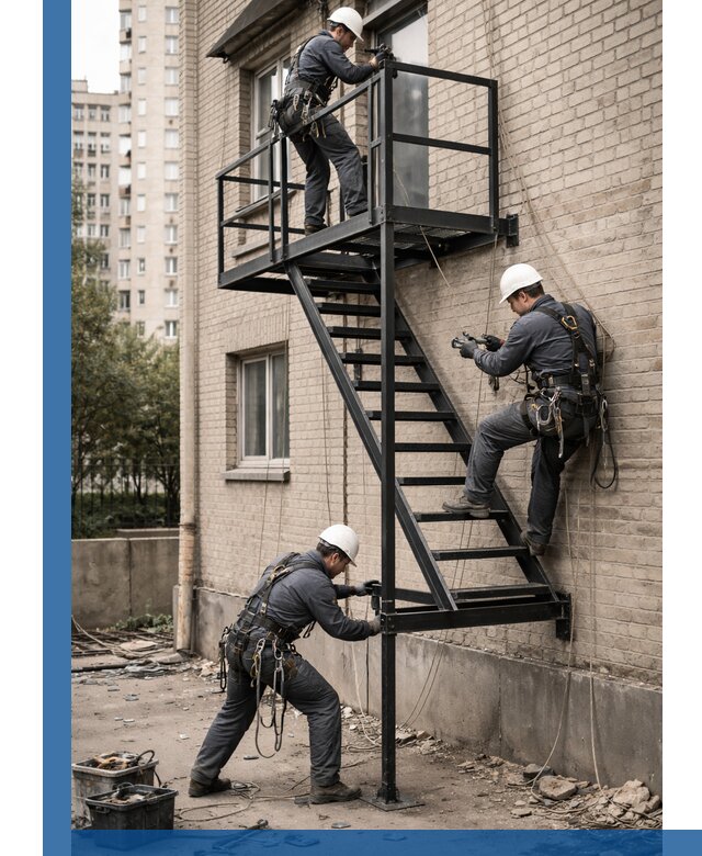 Монтаж пожарной лестницы в Каменске-Уральском, установка и крепление