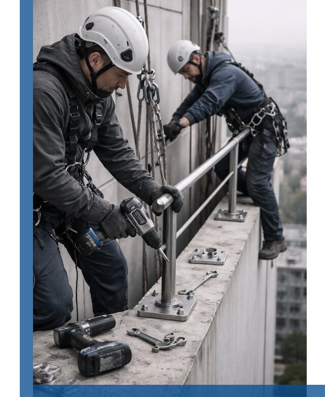 Монтаж перил на высоте в Каменске-Уральском для жилых и промобъектов