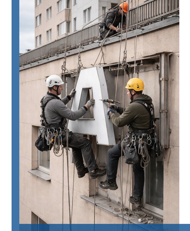 Ремонт и восстановление наружных вывесок на высоте в Каменске-Уральском