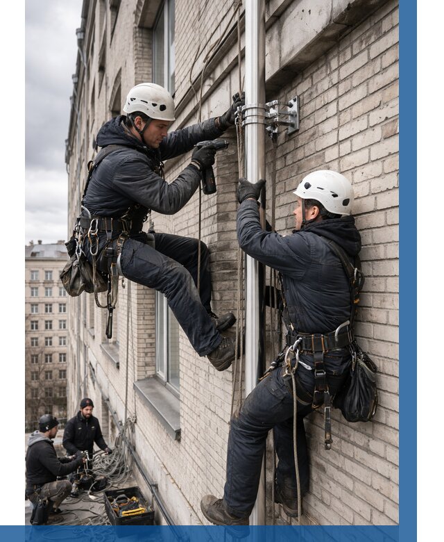 Монтаж флагштока на здании в Каменске-Уральском от 6915 р. | ВЫСОТНИК-Кмн