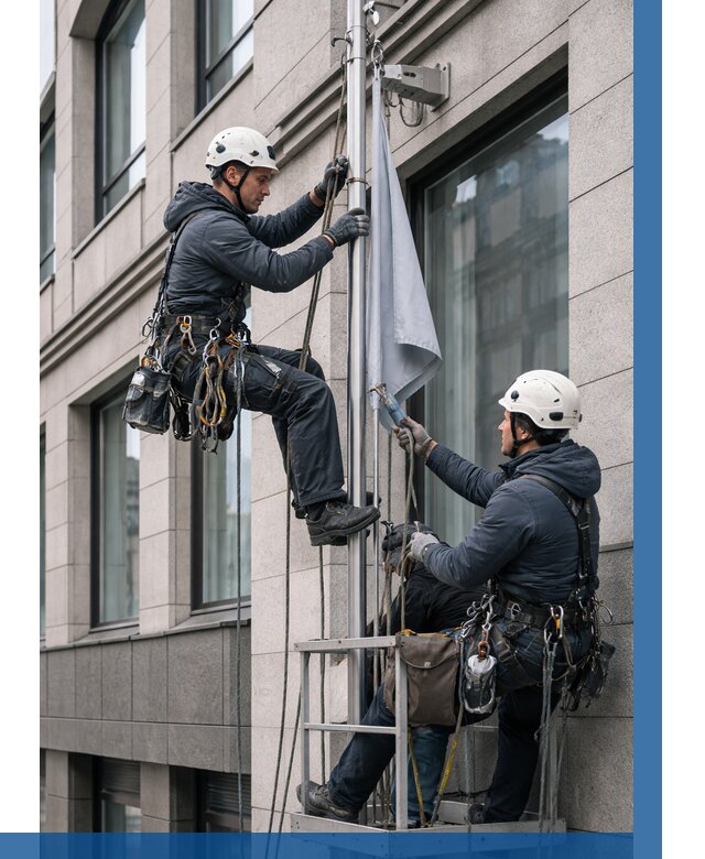 Установка флагов на фасаде в Каменске-Уральском от 4787 р. | ВЫСОТНИК-Кмн