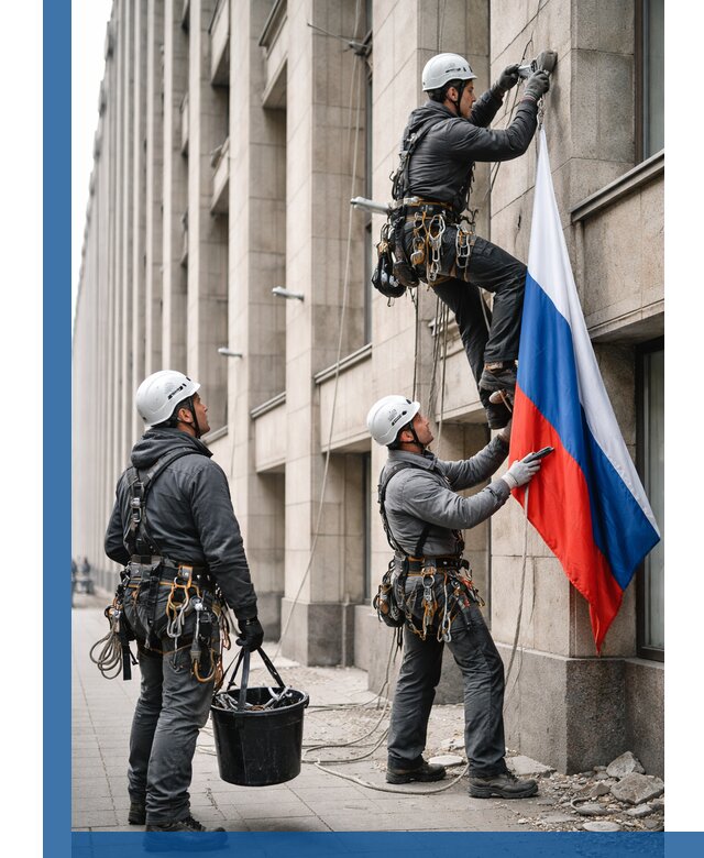 Профессиональная установка флагов на фасаде в Каменске-Уральском