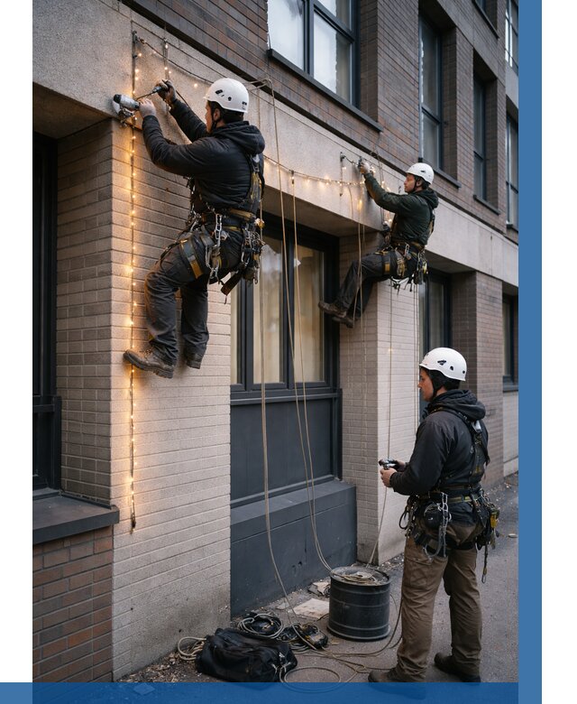 Монтаж гирлянд на фасаде в Каменске-Уральском от 3723 р. | ВЫСОТНИК-Кмн