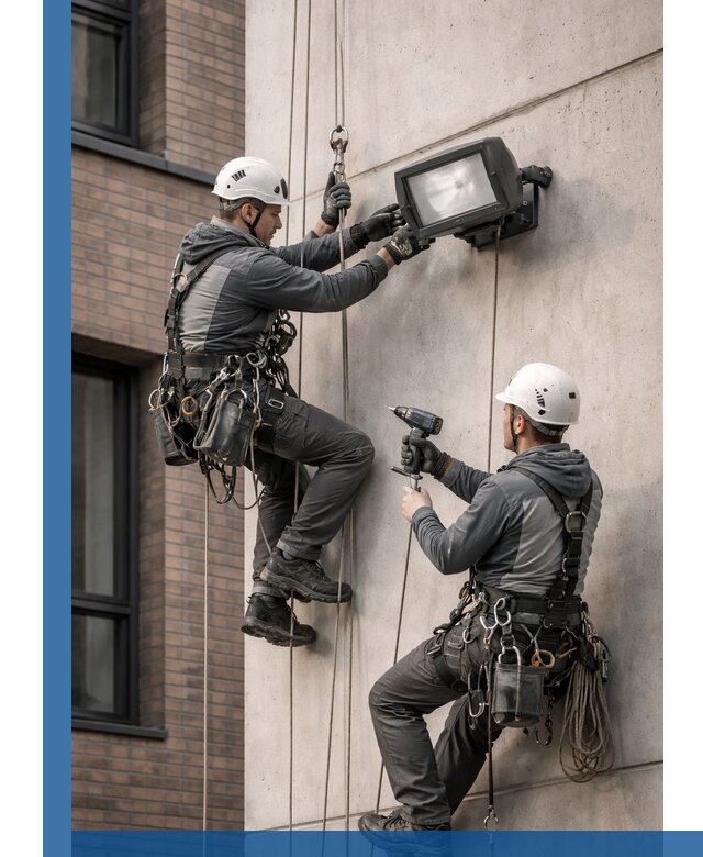 Профессиональный монтаж фасадных прожекторов в Каменске-Уральском под ключ