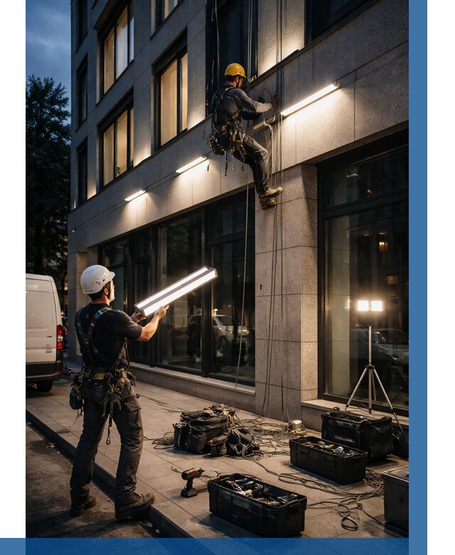 Монтаж архитектурной подсветки здания в Каменске-Уральском от 2660 р.|ВЫСОТНИК-Кмн