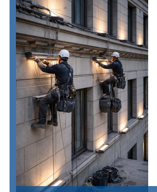 Монтаж архитектурной подсветки фасадов зданий в Каменске-Уральском