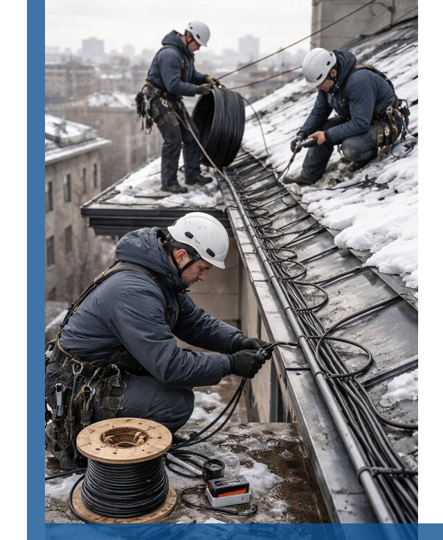 Монтаж греющего кабеля на кровле в Каменске-Уральском под ключ