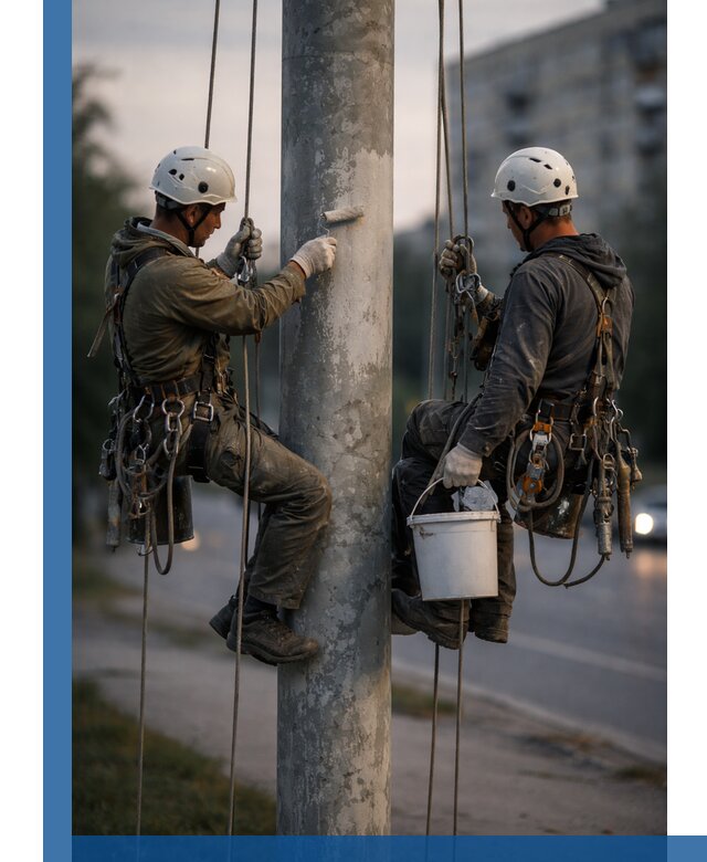 Покраска опор освещения и антикоррозийная защита в Каменске-Уральском