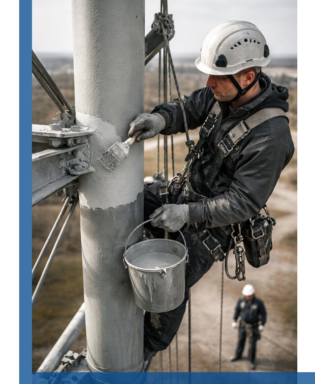 Покраска мачт связи в Каменске-Уральском промышленными альпинистами