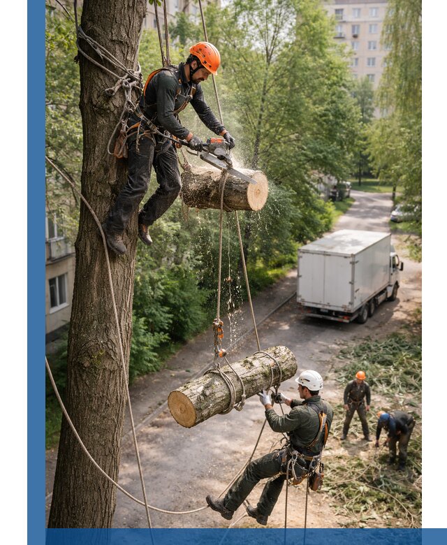 Спил деревьев альпинистами в Каменске-Уральском, безопасно и без повреждений